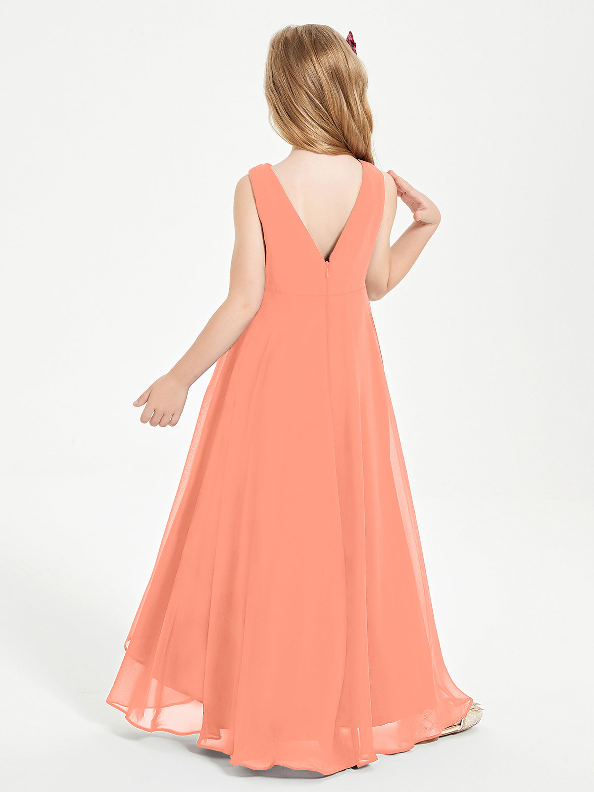 Modern Asymmetrical Cowl Neck Junior Bridesmaid Dresses Sunset